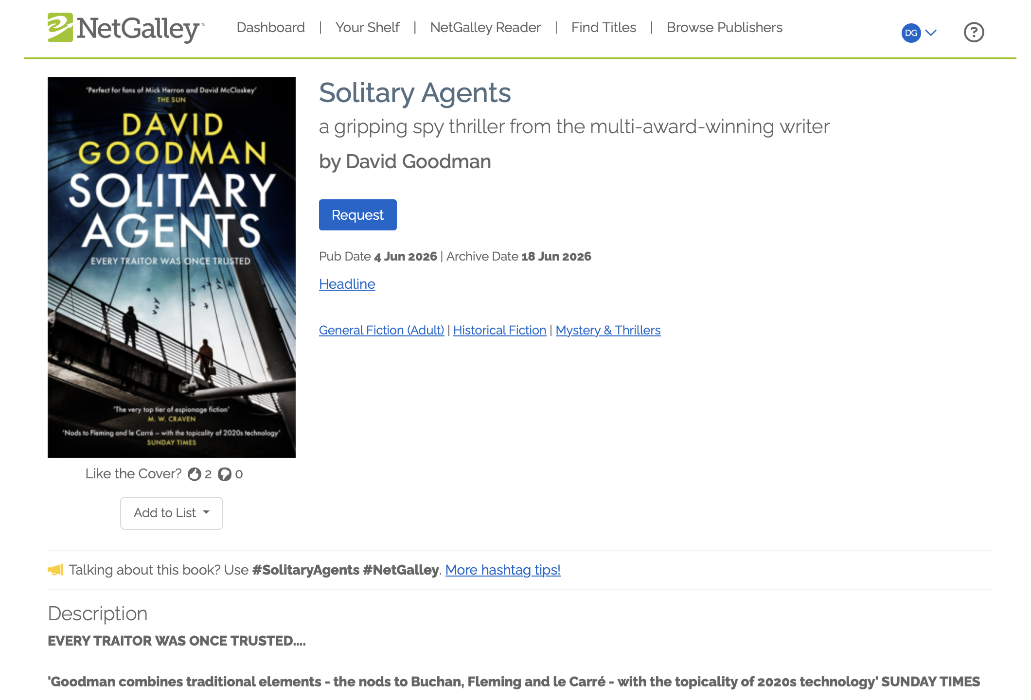 A screenshot of Solitary Agents on NetGalley UK